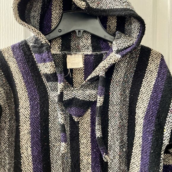 Vtg Baja Jacket L SDC Purple Striped Pullover Drug Rug Hoodie Skater Surfer Y2K - Picture 4 of 8